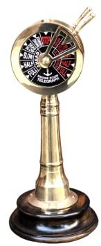 Brass Nautical 12 Ship's Engine Order Telegraph w/Wooden Base Marine Boat Sailor's Inspired Telegraph Instrument Window Props