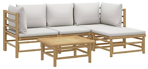 vidaXL Loungegrupp för trädgården 5 delar ljusgråa dynor bambu, trädgårdssoffa, utemöbler, loungeset, trädgårdssoffor, trädgårdsmöbler