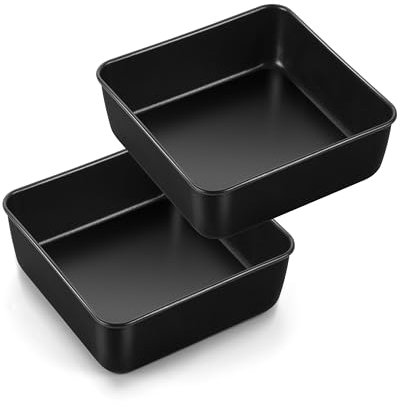 TEAMFAR Lot de 2 plats à gratin carrés, en acier inoxydable, avec revêtement antiadhésif, parfaits pour les lasagnes, les brownies, les gâteaux à brownie, non toxiques, faciles à nettoyer, 15 cm