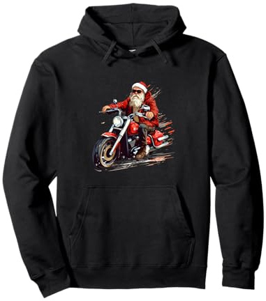 Motociclista di Natale. Babbo Natale in moto. Babbo Natale Felpa con Cappuccio