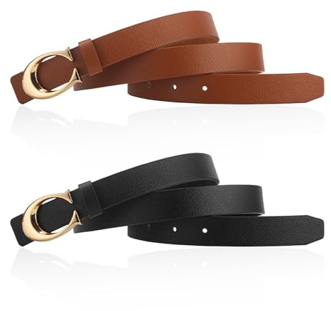 MEMOFYND 2 Reversible C-Buckle Belts for Jeans, Formal Wears and Dresses, Adjustable (Khaki + Black)