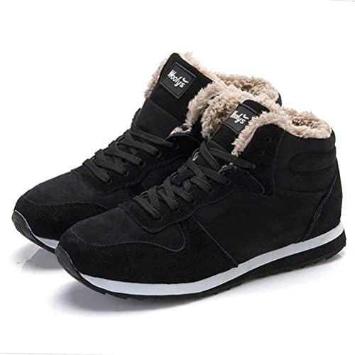 ORANDESIGNE Botte Femme Homme Hiver Fourrure Bottines Neige Plates Chaudes Chaussures Montantes a Lacet Antidérapant Mode Unisexe Bottes de Neige D'extérieur A Noir 42 EU