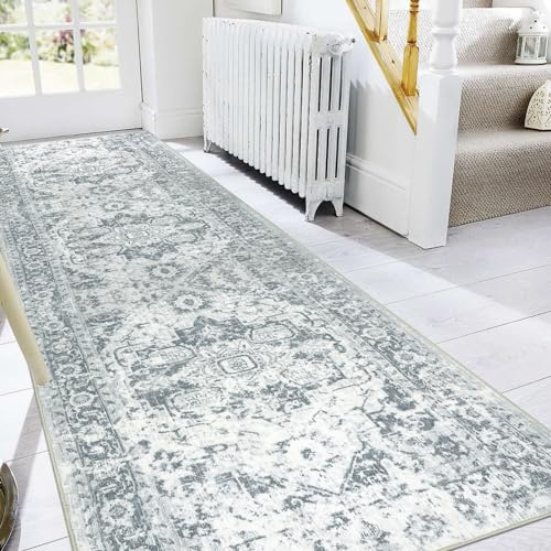Famibay Teppich Läufer Flur 80x300cm Küche Läufer rutschfest Waschbar Teppichläufer Grau Flurteppich Läufer Lang für Küche Schlafzimmer Wohnzimmer