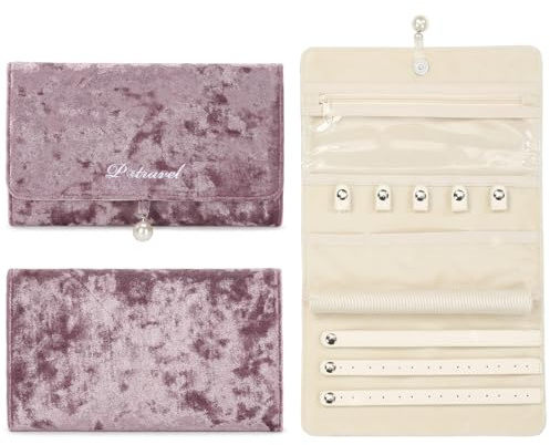 VanFn Rouleaux de bijoux, rouleau de rangement de bijoux de voyage, étui à bijoux pliable, sac de rangement de bijoux pour femmes pour bagues de voyage, colliers, boucles d'oreilles, bracelets,