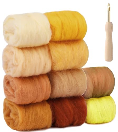 NAROSEBE 10 Rollos de Lana de Fieltro con Aguja Lana de Oveja Natural para tejer - 10 Colores Lana de Oveja Natural para Tejer 10 Gramos Cada Uno kit Fieltro de Lana para Manualidades 100g