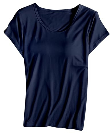 NaLatia T-Shirt à Manches Courtes Pour Femme Avec Soutien-Gorge IntéGré – Hauts RembourréS Solides Extensibles Et Confortables à Coupe Ample Pour Yoga, AthléTisme, Gym, Sommeil