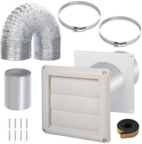 Dryer Vent Kit with Hose/Duct Connector/Wall Plate,4 Inch Dryer Vent Hose Connector Wall Ducting Kit for Bathroom Ventilation Fans Exhaust,Ceiling Washer Air Circulation