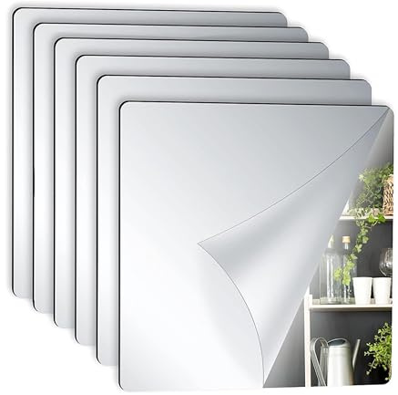 SJDOFU Spiegelfliesen Selbstklebend, 6 Stück Spiegelfliesen, 20x20cm Selbstklebende Fliesenspiegel für Wand Schule Zuhause Wohnzimmer Badezimmer Schlafzimmer