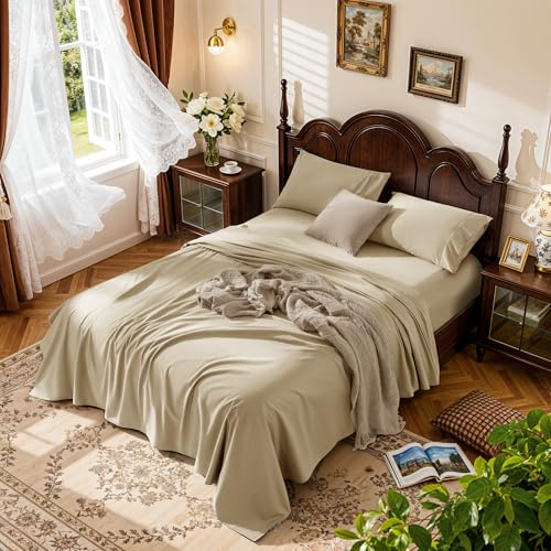 LBRO2M 1000 Thread Count 100% Egyptian Cotton Sheets Set King, 4 Piece Sets Bed Sheet Deep Pocket Sheet Set 16 Soft Comfortable All Season (King, Linen)