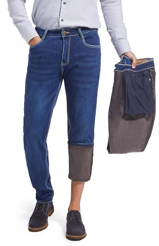 ziilay Stretch termojeans avsmalnande smal passform super-mjuka fleece män termobyxor vinterbyxor fodrade vinterjeans, Djupblå, 34W / 34L