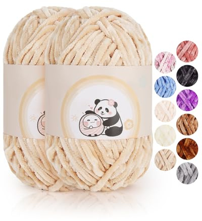 Aeelike 200g Chenille Garn zum Häkeln, Weich Chunky Chenille Fluffy Yarn, Flauschige Samt Velvet Chenille Wolle zum Stricken, Warme Plüschwolle für Mützen, Schals, Decken, Kamel