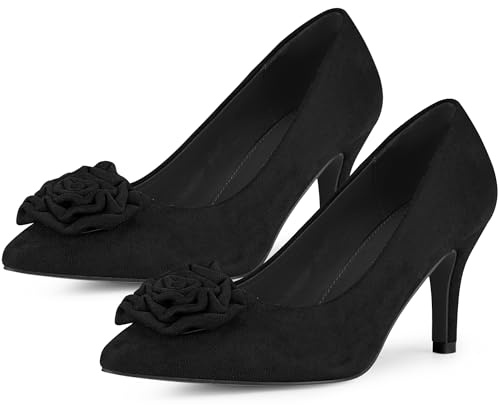 Allegra K Women's Flower Pointed Toe Stiletto Heels Pumps Court Shoes Black 5 UK/Label Size 7 US