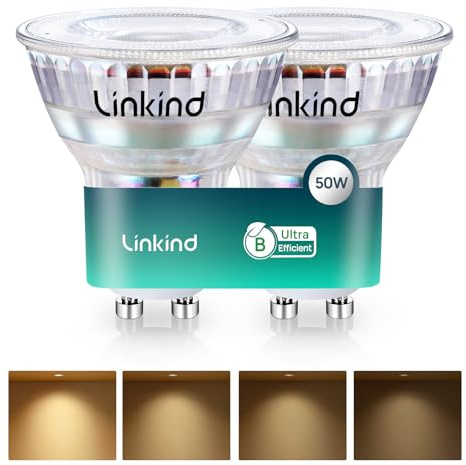 Linkind Bombilla LED GU10 ultraeficiente y regulable, 2,5 W equivalentes a 50 W, luz blanca cálida de 2700 K, Bombilla de bajo consumo, 415 lm, Bombilla LED GU10 Clase B,paquete de 2
