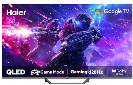 Haier QLED 4K UHD H75S80FUX 75 Pulgadas Smart TV, Google TV, Dolby Audio, HDR 10, Smart Remote Control, Google Assistant, Bluetooth 5.1, 120Hz Gaming, USB 2.0, DBX TV, HDMI 2.1 x 4, Sin Marcos, 2025