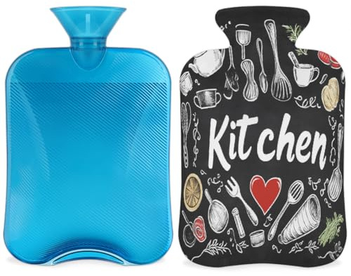 Bolsa de agua caliente con funda, 2 L para aliviar el dolor, cuello y hombros, calentador de manos y pies