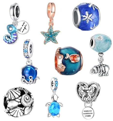 MLPKOI 9 Pezzi Charms per Bracciali, Ciondoli per Collane, Compatibile con Braccialetti e Collane europei, Charm Bead Ciondolo, Ideale per Natale, Compleanni, Festa della Mamma