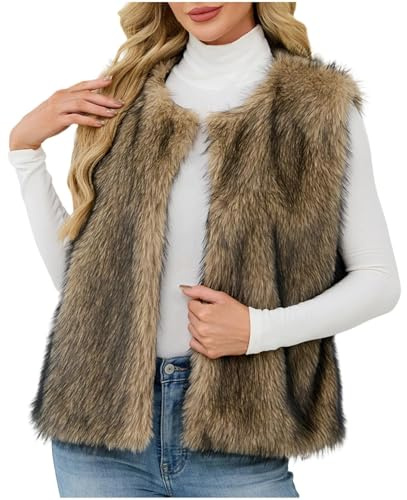 Qmerlimui Gilet en Fausse Fourrure Femme Grande Taille Devant Ouvert Sans Manches Veste Polaire Décontractée d'Hiver
