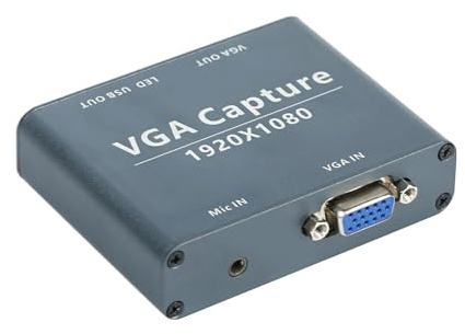 VGA Capture Card, USB 2.0 Capture Device with VGA Loopout, Mic Input Support, HD 1080p Video for Live Broadcast, Laptops, Monitors, Video Conferencing, Gaming