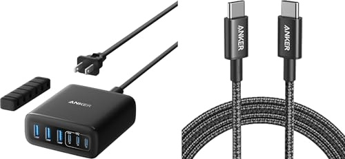 Anker USB C Charger&USB C Charger Cable (6ft/1.8m Nylon), 6 Port Charging Station with 112W Power, for iPhone 17/16/15, MacBook, Galaxy, iPad, and More