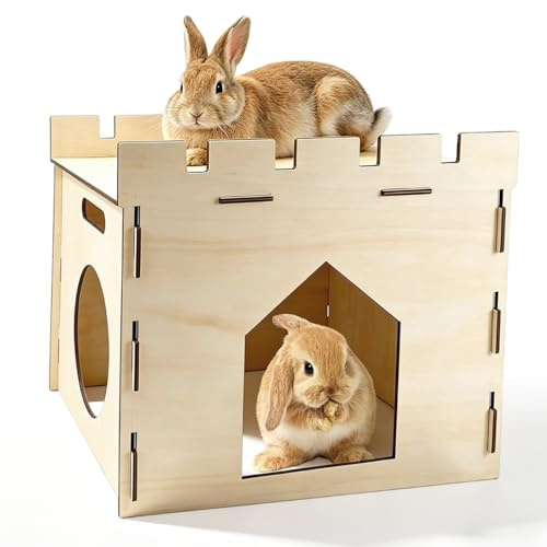 Cabane Lapin 40x29x30 cm, Maison Cochon d'Inde en Bois Massif avec Toit Amovible, Abri Hamster Rabbit Hutch Intérieur, Cachette pour Petits Rongeurs