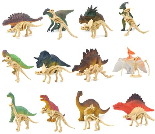 BEAHING Mini-Dinosaurierfiguren, 24 Teile/Set, Dinosaurierskelette für Kinder, Bunte realistische Figuren, Knochen, Fossilien, Spielzeug für Mädchen und Jungen ab 3 Jahren, Weihnachten, realistisch