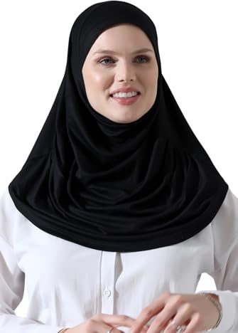 ihvan online, Women’s Ready-to-Wear Instant Hijab with Matching Bonnet – Soft Breathable Modal One-Piece Headscarf, Full Coverage Stretch Hijab for Daily Wear, Prayer & Travel, Black