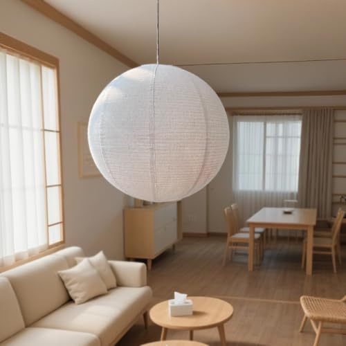 Auradecorly pantalla de lámpara redonda de lino de 50 cm que puede reemplazar las linternas de papel, pantalla de lino hecha a mano en tejido, linterna de lino para sala de estar, habitación artística