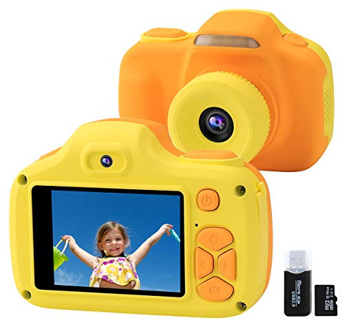 JOYTRIP Kids Camera, Selfie Digital Cameras Gifts for Boys Girls 3 4 5 6 7 8 9 yrs old, 12MP 1080P HD Video Camera with 32GB SD Card for Children, Shockproof Cameras with Flash for Christmas (Yellow)