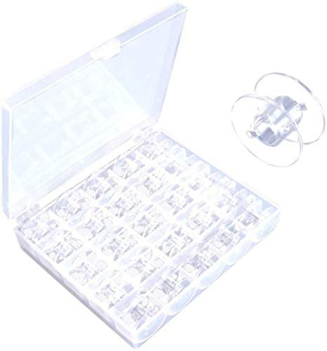 CHSYOO 25 x transparente Kunststoff-Nähmaschine Bobbins Spulen mit Aufbewahrungsbox für Brother Janome Sängerin Elna Babylock Kenmore