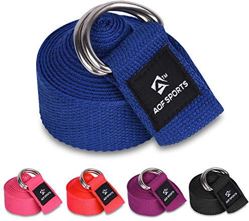 AQF Yoga Gurt 1,8m/2,4m/3m,Yogagurt mit D Schnalle 100% Baumwolle trainingsbänder Yoga Band für Beine und Körper Stretching Fitness (3M, Blau)