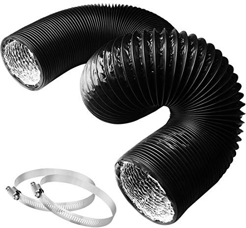 4 Inch 5FT Air Duct,Insulation Aluminum Clothing Dryer Hose,Black PVC Lightproof Vent Hose for Fan Filter and Grow Tent, 2 Clamps Include