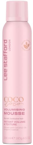 Lee Stafford Volumising Hair Mousse | Coco Loco Collection - Add Volume & Texture to Fine Frizzy Hair, Flexible Body Boosting Foam with Strong Hold, Great for Curly Hair, Mega Root Lift, 200 ml