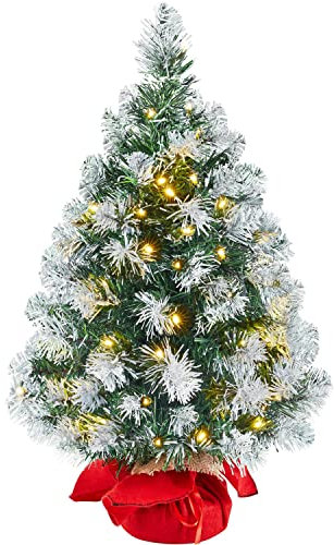 Yaheetech 2ft/60cm Prelit Frosted Tabletop Mini Artificial Christmas Tree Snow Flocked Xmas Holiday Decorations for Home/Office, 1Pack
