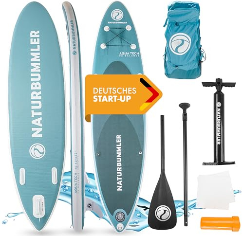 NATURBUMMLER SUP Board Komplettset [330×81×15 cm] – Stand Up Paddle Board für Anfänger & Fortgeschrittene (150 kg) – inkl. Paddel, Luftpumpe & Rucksack – Paddleboard Outdoor