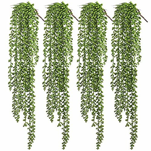 Meiliy 4pcs Artificial Succulent Plants Hanging Succulent Plants Faux Succulents Unpotted Branch String of Pearls Plant for Home Kitchen Office Wedding Garden Craft Art Decor(28 Inches Each Length)