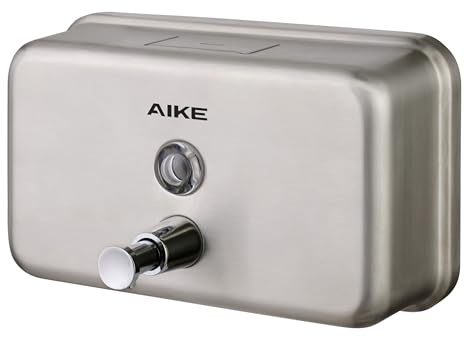 AIKE Updated Stainless Steel Soap Dispenser Wall Mounted, 1100ml Large Capacity Manual Liquid Hand Soap Dispenser Anti-rust for Commercial and Household Use AK1005