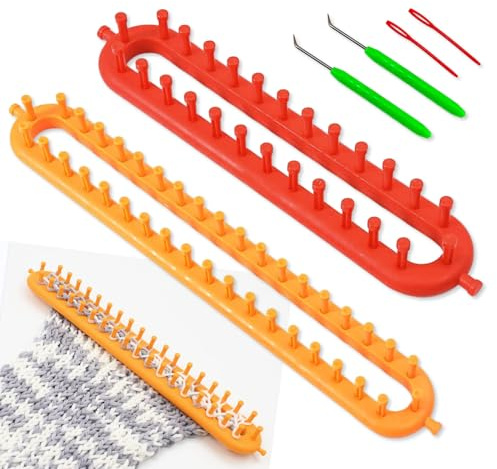 BNGXR Set di telai per maglieria,Modelli per Maglieria a Telaio Set di Telai per Maglieria Lunghi in Plastica Adatto Principianti per Fai Da Te Sciarpa di Lana Cappello Filato