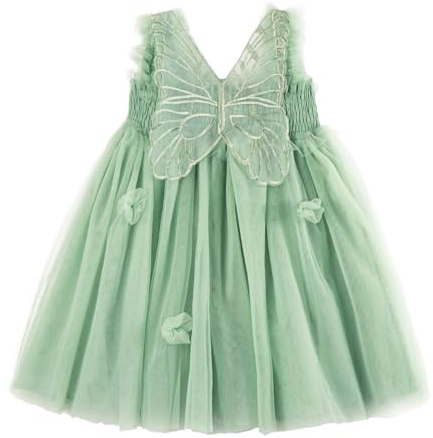 Miipat Bebis flicka tyllklänning fjäril ärmlös ungt barn prinsessa tutu blomma klänning bröllop födelsedagsfest klänning flicka 6 månad-6 år, Dill Green, 12-18 mois