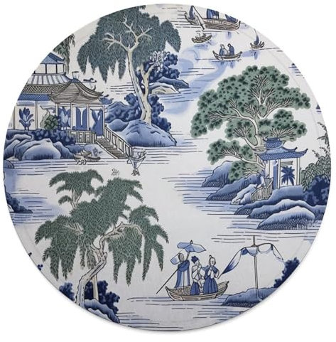 Blue And Green Chinoiserie Pine Tree Chinese Pavilion Round Blankets And Throws,Thicken Office Nap Throw Blankets,Fluffy Plush Super Soft Warm Coral Fleece Blanket for Couch Bed Sofa Chair 60in