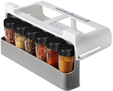Etagere a Epices avec 6 Pot a Epices, Étagère à épices extensible Auto, Épice organisateur D'épices de cuisine suspendue pour épices, Rangement Epices Cuisine, Porte Etagere Range epices cuisine