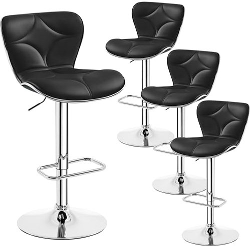 Yaheetech 4er Barhocker-Set Höhenverstellbarer Barstühle Sitzhöhe 61 cm - 82,5 cm Sitzhocker mit Rückenlehne & Fußstütze bis 136 kg Belastbar fürs Esszimmer/Café/Bar/Salon/Küche, Schwarz