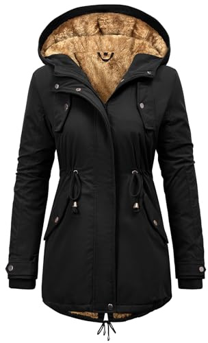 Vancavoo Womens Parka Winter Coats Waterproof Jacket Hooded Coat Fleece Lined Jacket Ladies Arctic Velvet Warm Outdoor Windbreaker Hoodies zip up Sweatshirt Outwear with Pockets(Black,S)