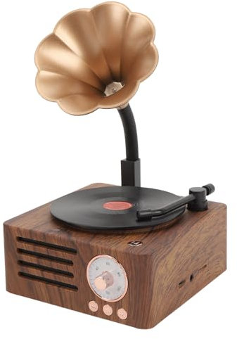 Haut-parleurs Portables Tourne-Disque Haut-Parleur, Corps en Métal Compact, Fonction Radio, Klaxon en Cuivre, Son de qualité Supérieure, Applications étendues, pour la Maison,