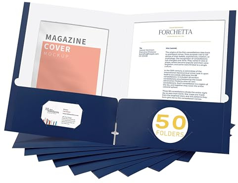 Zzrywuty File folders with Pockets,Navy Blue Two folders for documents,50 Pack Paper Folders with Card Slot,Letter Size,School Students,Business,Home and Office Workers