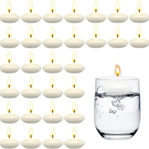 QHFlashbuy Schwimmkerzen Weiss 30 Stück Schwimmende Kerzen Kerzenhalter,Unparfümierte Schwimmkerzen Teelichter Kerzen Für Vasenfüller,Hochzeiten,Tischdekorationen Weihnachten Deko