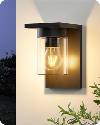 EDISHINE Vintage Wall Light, Outdoor Wall Lantern, Outdoor Wall Lights, Kerosene Lamp Styling IP44 Waterproof & E27 Socket, Durable Aluminum for Entryway, Garage, Hallway, Black