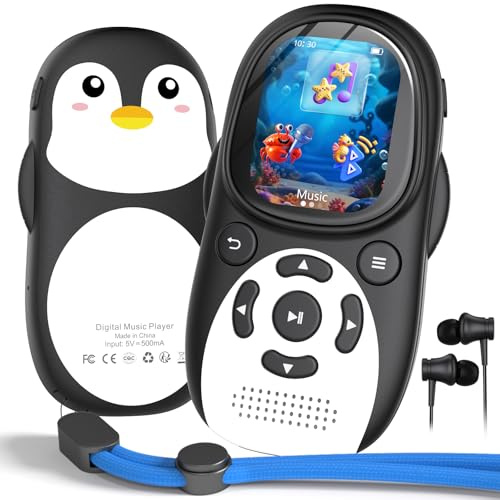 64GB Lettore MP3 Bluetooth 5.3 per Bambini, Design Pinguino con Schermo IPS 2'' & Interfaccia Sottomarina, Altoparlante Integrato, Radio FM,Batteria 750mAh, Regalo per Bambini, Espandibile 128GB