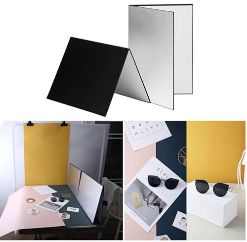 Aumotop Pannello Diffusore Riflettente in Cartone Fotografico Portatile per Prodotti Still Life, Servizi Fotografici per Alimenti, Formato A4, Bianco Argento (A3)