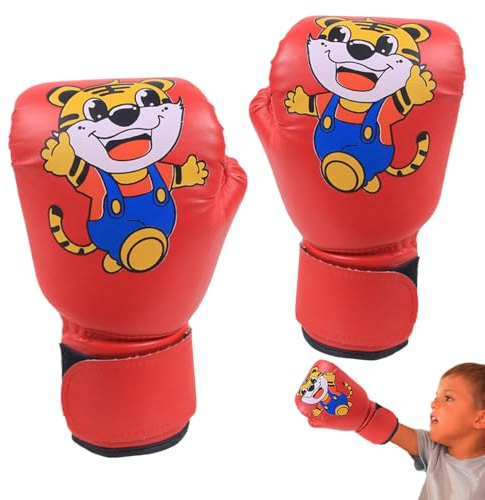 Guantoni da boxe per ragazzi - Guanti da boxe per bambini con motivo cartone animato in pelle PU per allenamento | Guantoni da boxe da allenamento per sacco da boxe Speed Ball Pads Punzonatura