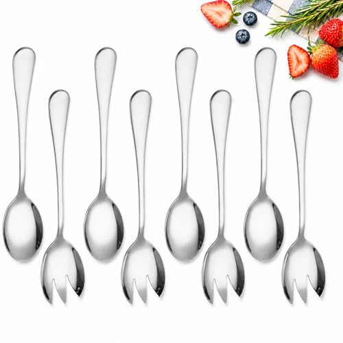 UCFBWO 8 Stück Salatbesteck Edelstahl, 4 Salatgabeln + 4 Salatlöffel aus Edelstahl, Rostfrei & Langlebig, Spülmaschinenfest Vorlegebesteck, Vielseitig einsetzbar für Salate, Pasta, Desserts (Silber)
